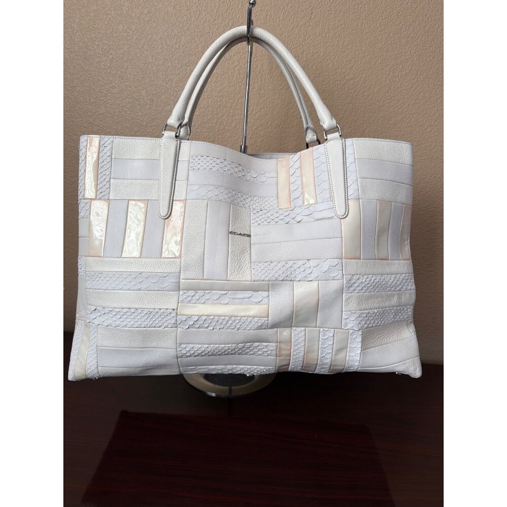 Coach Patchwork Leather Business Carryall + Matching Wallet 30476 White Snakeski - Picture 2 of 16